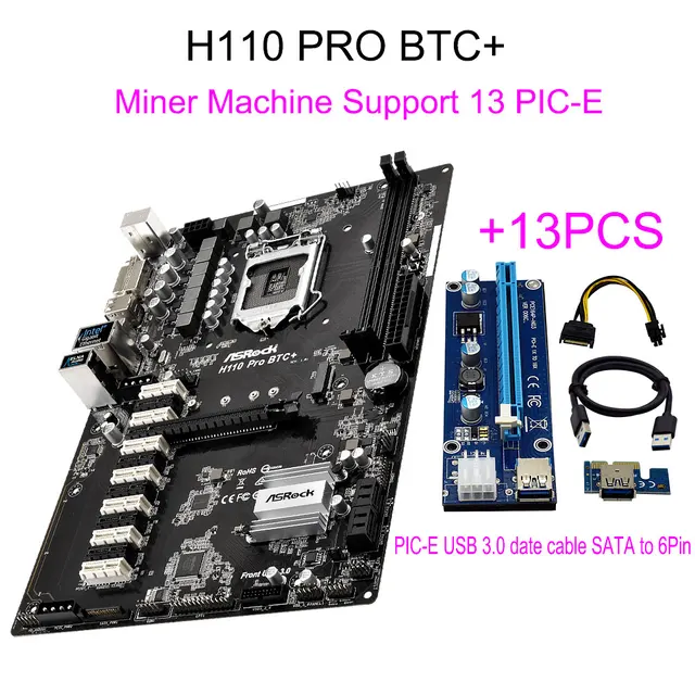Us 485 43 New For Asrock H110 Pro Btc 13pcs Riser Card For Btc Miner Machine Bitcoin Support 14graphics 1151 Mining Motherboard 13pcie On - 